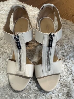 Michael Kors Cream Leather Zip-Front Heels